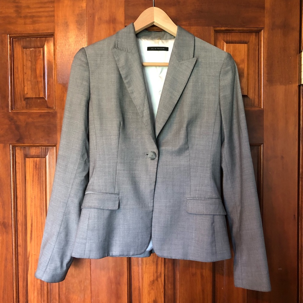 Elie Tahari Gray Wool Blend Blazer 8